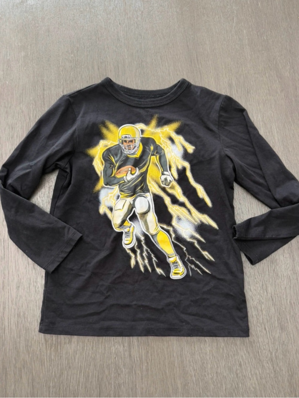 The Children's Place Black Long-Sleeve Football Graphic Tee with Yellow Accents